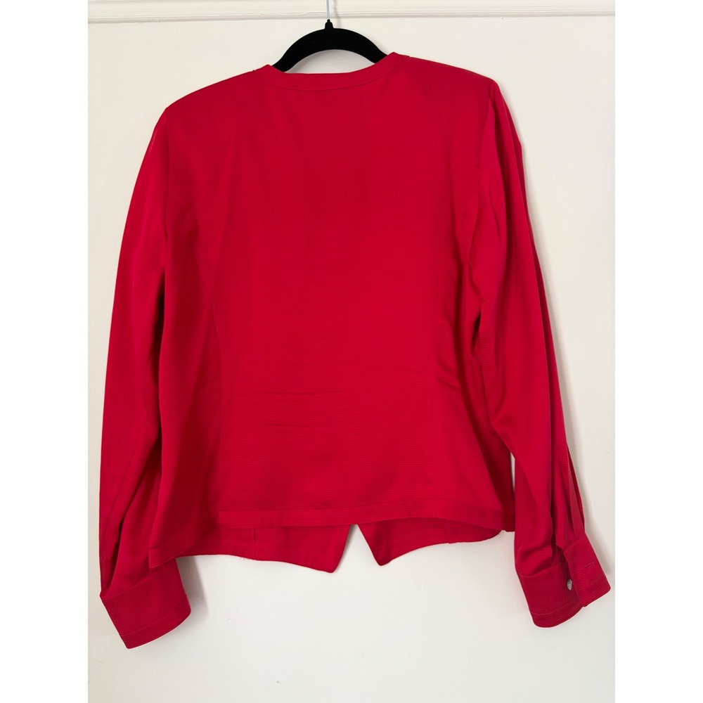 Vintage Alexandria Red Silk Blouse Button Front Ribbed Texture Top Size 10 - Picture 7 of 9